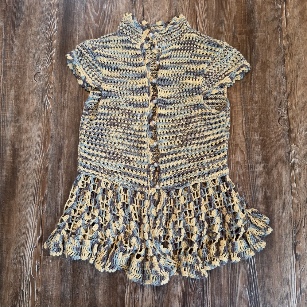 Free People Multicolor Crochet button up top